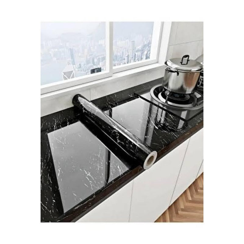✨ The Name of Elegance! | Black Marble Patterned Adhesive Covering Paper 5 Meters 🖤🪄